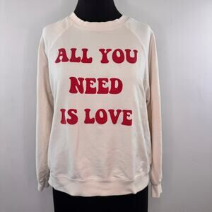 Wildfox All You Need Is Love White Sweatshirt Crew Neck Raglan Sleeve M Medium